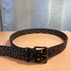 Vintage DKNY Leather Belt with Brass Accents